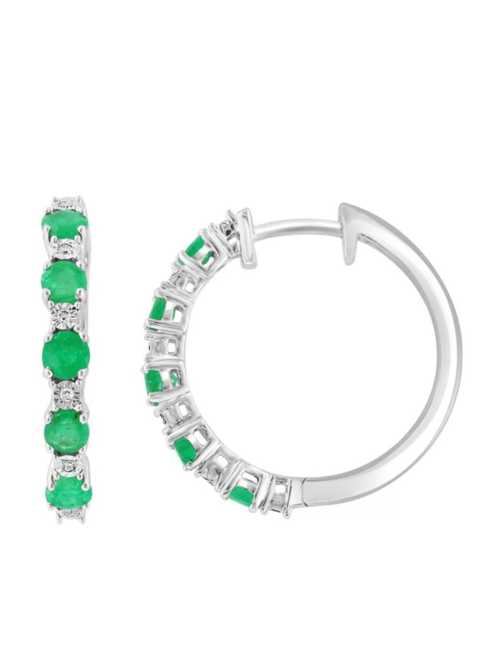 Effy Sterling Silver Diamond, Natural Emerald Hoop Earrings. NWT. Lovely! - Picture 4 of 7